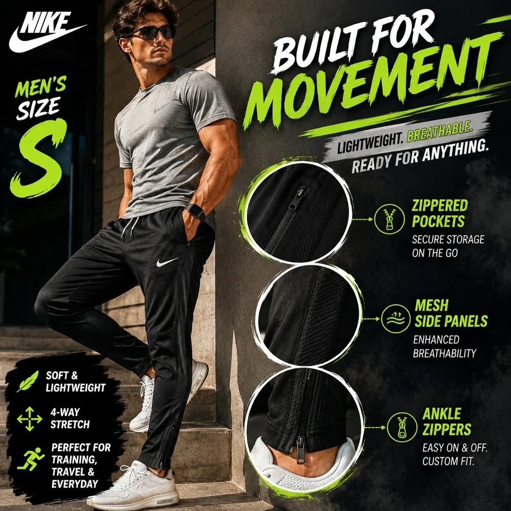 Nike Mens Dri-FIT Academy Training Pants Black Mesh Tapered Joggers Small